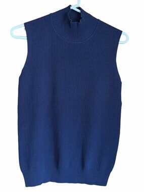 Tory Sport Ribbed Mock Neck Sleeveless Thick Tank Navy Blue Size M